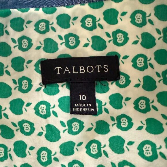 Talbots Green Apple Novelty Print 100% Cotton Half Button Popover Shirt 10 - Picture 7 of 8